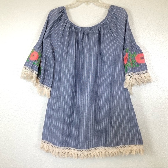 Velzera Chambray Embroidered Floral Tunic Mini Dress Top Medium Size 1X - Picture 6 of 9